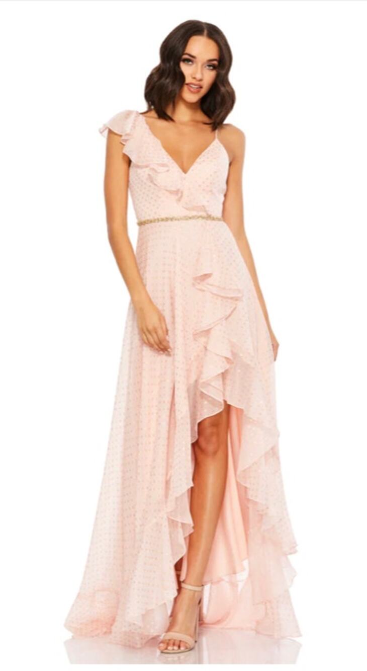 Mac Duggal 49330 Salmon Pink Polka Dot Ruffle Formal Gown Size 2 NWT